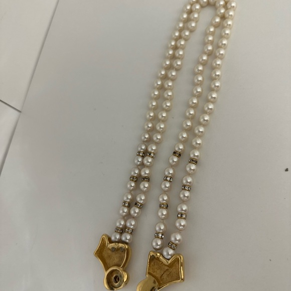 Vintage Christian Dior pearl and gold bow with Swarovski crystals necklace - Picture 4 of 14